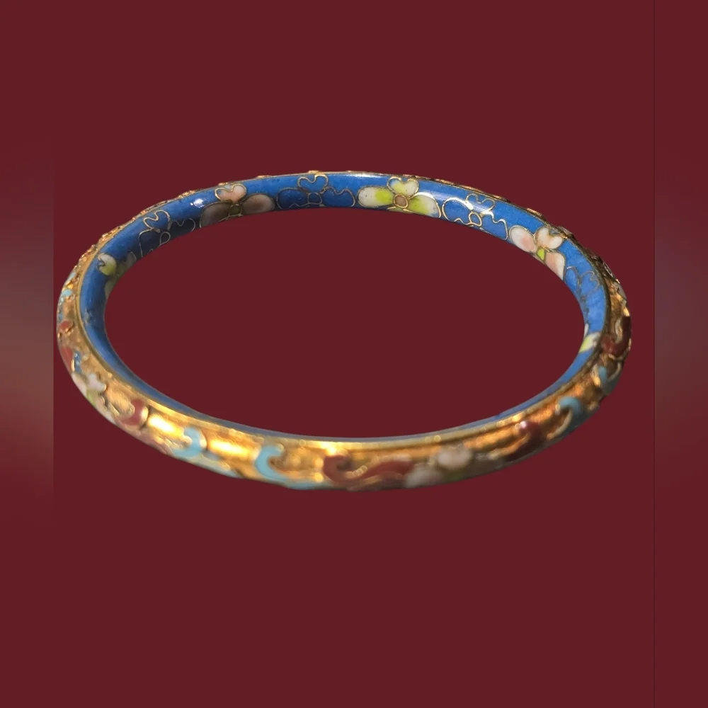 Vintage Cloisonne Open Face Bangle Bracelet - Picture 2 of 7